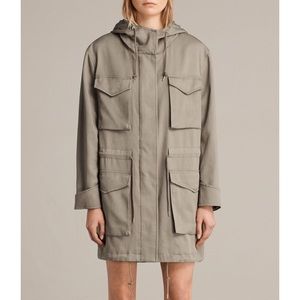 Allsaints Sloane Drape Parka in Sage Green